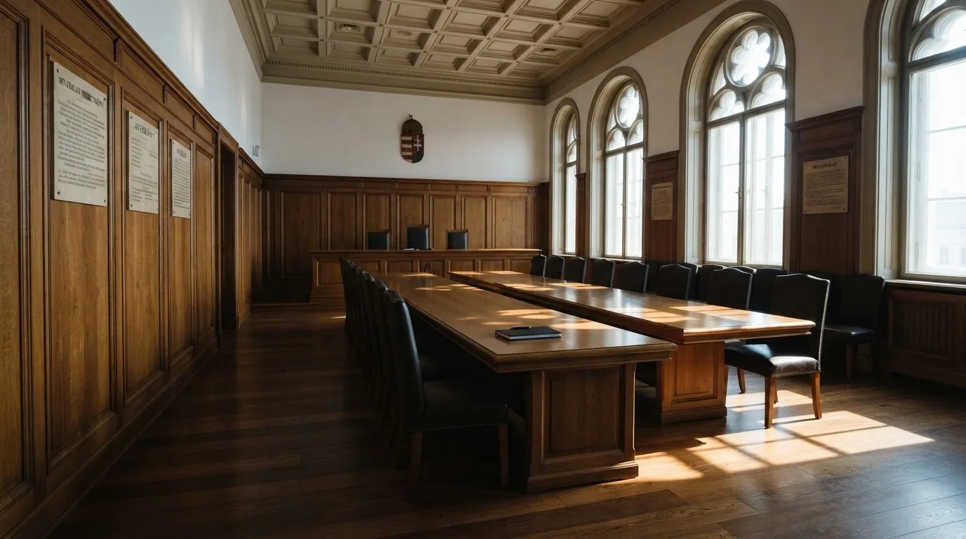 Üres tárgyalóterem faburkolattal, reggeli fényben — ingyen rulett magyarországon